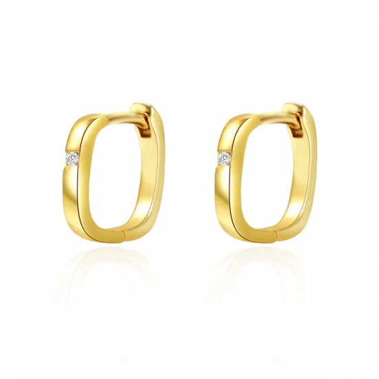 Picture of Wholesale Exquisite Stylish Huggie Hoop Earrings, Clear Rhinestone 18K Real Gold Plated Brass, Women's Eco-friendly Gift Jewelry Supply, 11mm x 10.5mm, 1 Pair