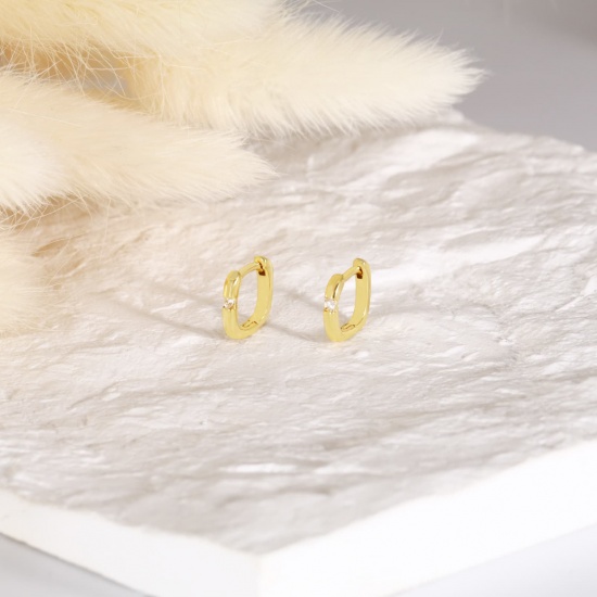 Picture of Wholesale Exquisite Stylish Huggie Hoop Earrings, Clear Rhinestone 18K Real Gold Plated Brass, Women's Eco-friendly Gift Jewelry Supply, 11mm x 10.5mm, 1 Pair