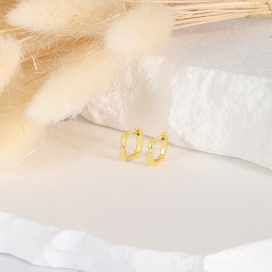 Picture of Wholesale Exquisite Stylish Huggie Hoop Earrings, Clear Rhinestone 18K Real Gold Plated Brass, Women's Eco-friendly Gift Jewelry Supply, 11mm x 10.5mm, 1 Pair