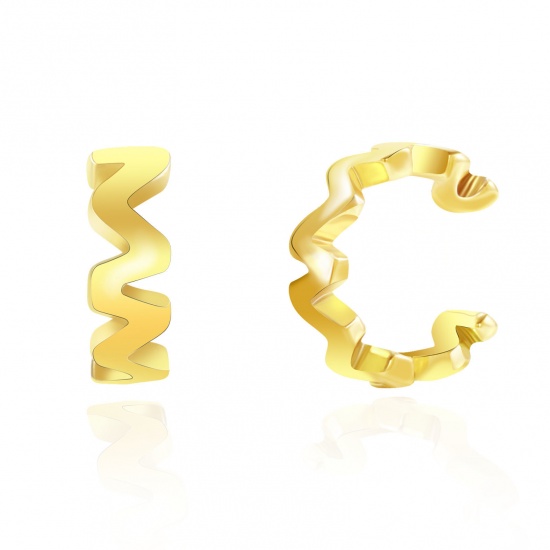 Immagine di 1 Paio Ecologico Elegante Squisito 18K Vero Oro Placcato Ottone Onda Orecchino Per Donne Regalo 10mm x 9mm