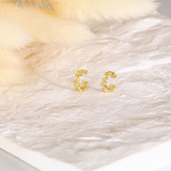 Immagine di 1 Paio Ecologico Elegante Squisito 18K Vero Oro Placcato Ottone Onda Orecchino Per Donne Regalo 10mm x 9mm