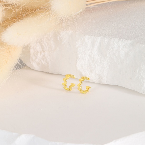 Immagine di 1 Paio Ecologico Elegante Squisito 18K Vero Oro Placcato Ottone Onda Orecchino Per Donne Regalo 10mm x 9mm