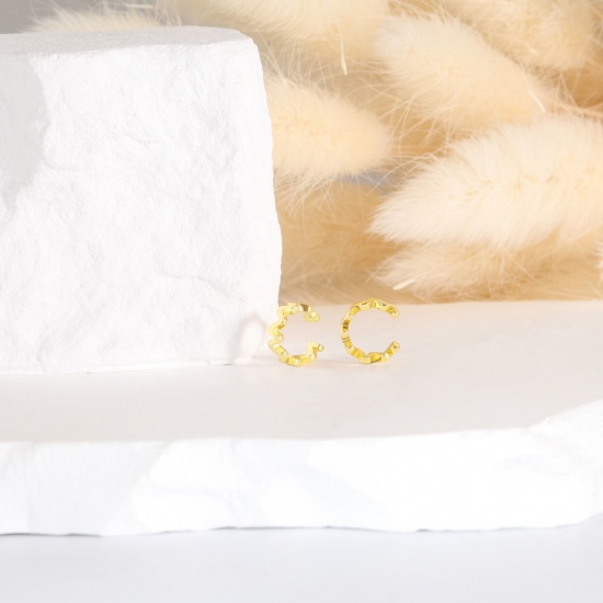 Immagine di 1 Paio Ecologico Elegante Squisito 18K Vero Oro Placcato Ottone Onda Orecchino Per Donne Regalo 10mm x 9mm