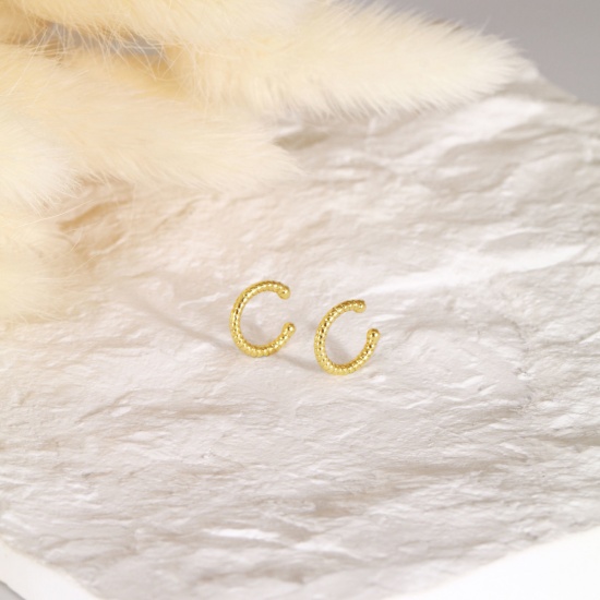 Immagine di 1 Paio Ecologico Elegante Squisito 18K Vero Oro Placcato Ottone Orecchini Circolari Per Donne Regalo 11mm x 11mm