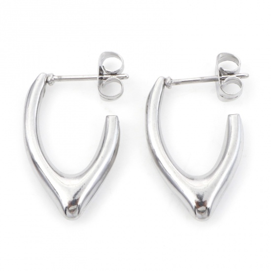 Image de Boucles d'Oreilles Créole Anneaux en 316 Acier Inoxydable Élégant Argent Mat Furcula 20mm x 13mm , Epaisseur de Fil: (20 gauge), 1 Paire