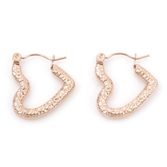 Picture of 316 Stainless Steel Stylish Hoop Earrings Rose Gold Heart 20mm x 19mm, Post/ Wire Size: (21 gauge), 1 Pair