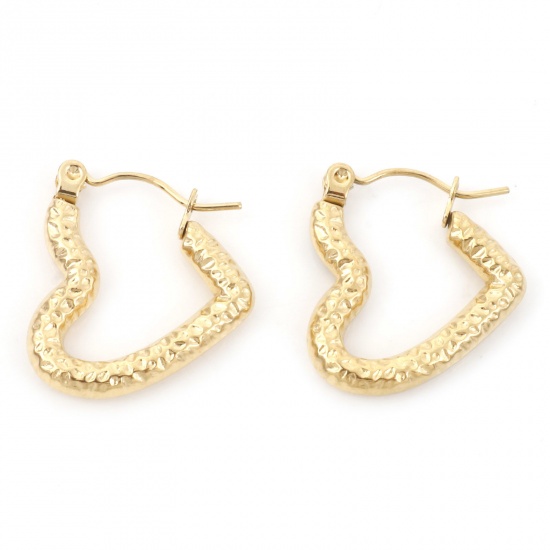 Picture of 316 Stainless Steel Stylish Hoop Earrings Gold Plated Heart 20mm x 19mm, Post/ Wire Size: (21 gauge), 1 Pair