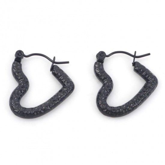 Picture of 316 Stainless Steel Stylish Hoop Earrings Black Heart 20mm x 19mm, Post/ Wire Size: (21 gauge), 1 Pair