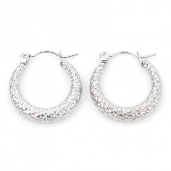 Image de Boucles d'Oreilles Créole Anneaux en 316 Acier Inoxydable Élégant Argent Mat Forme de U Texture 21mm x 21mm , Epaisseur de Fil: (21 gauge), 1 Paire