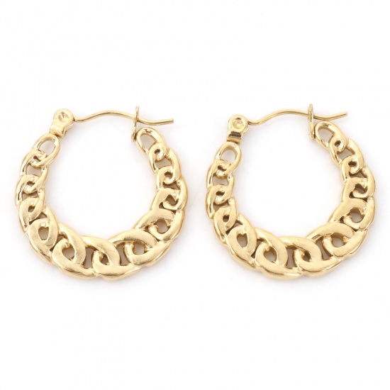 Picture of 316 Stainless Steel Stylish Hoop Earrings Gold Plated U-shaped Hollow 22mm x 21mm, Post/ Wire Size: (21 gauge), 1 Pair
