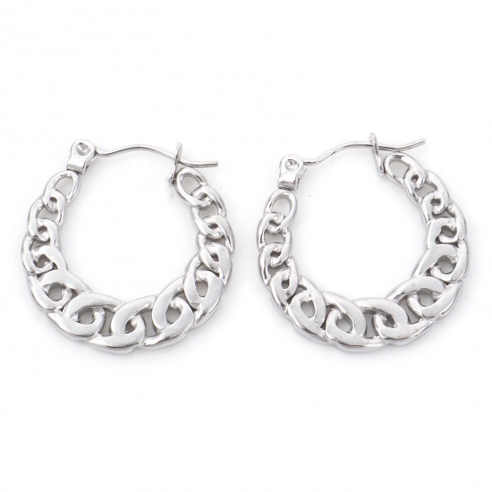 Picture of 316 Stainless Steel Stylish Hoop Earrings Silver Tone U-shaped Hollow 22mm x 21mm, Post/ Wire Size: (21 gauge), 1 Pair