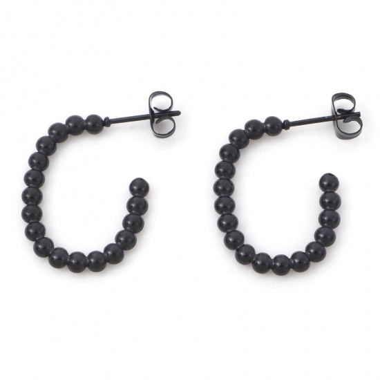 Image de 1 Paire Boucles d'Oreilles Créole Anneaux en 316 Acier Inoxydable Placage sous Vide Élégant Noir Balle Ovale 24mm x 22mm , Epaisseur de Fil: (20 gauge)