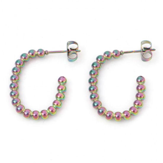 Image de 1 Paire Boucles d'Oreilles Créole Anneaux en 316 Acier Inoxydable Placage sous Vide Élégant Plaqué de Couleur Arc-en-ciel Balle Ovale 24mm x 22mm , Epaisseur de Fil: (20 gauge)