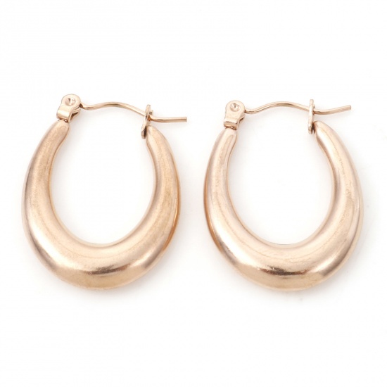 Immagine di 1 Paio Placcatura Sottovuoto 316 Acciaio inossidabile Elegante Orecchini Circolari Oro Rosa A Forma di U 26mm x 20mm, Posta / Filo Dimensione: (21 misura)