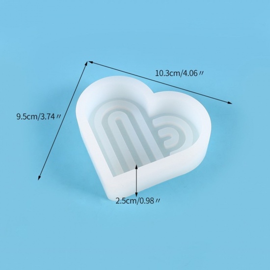 Picture of Silicone Valentine's Day Resin Mold For Jewelry Soap Candle Making Heart Stripe White 10.3cm x 9.5cm, 1 Piece