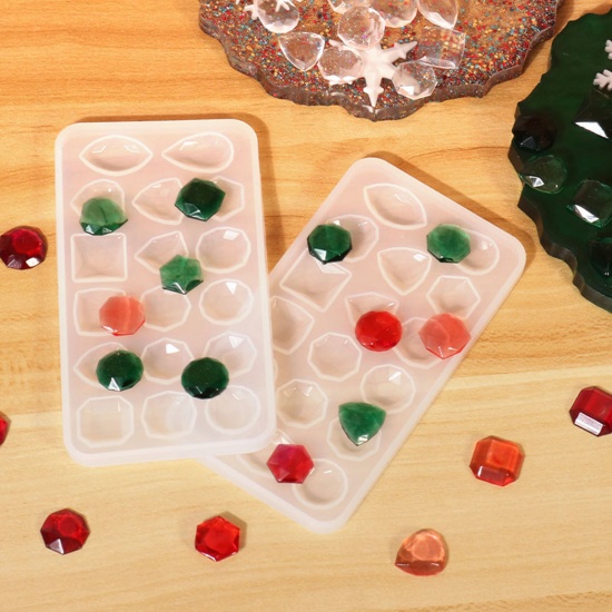 Picture of Silicone Resin Mold For Jewelry Rhinestone Making Rectangle Geometric White 11.1cm x 6cm, 1 Piece