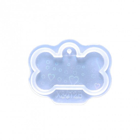 Picture of Silicone Resin Mold For Jewelry Making Dog Animal Bone Pendant White Holographic Laser 7.2cm x 5.7cm, 1 Piece