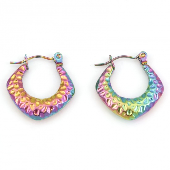 Imagen de 316 Acero Inoxidable Aretes de Aro Chapado en Color Arco Iris Diamond Realce 20mm x 19mm, Post/ Wire Size: (21 gauge), 1 Par