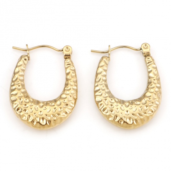 Imagen de 1 Par Enchapado al Vacío 316 Acero Inoxidable Aretes de Aro Chapado en Oro En forma de U Realce 24.5mm x 18mm, Post/ Wire Size: (21 gauge)