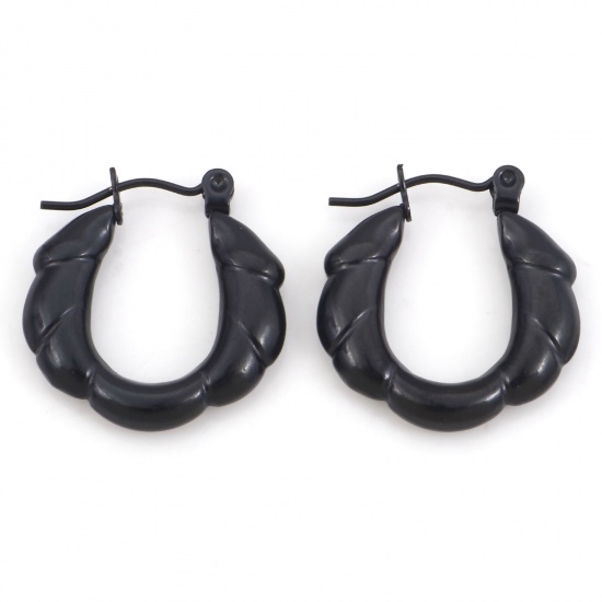 Image de 1 Paire Boucles d'Oreilles Créole Anneaux en 316 Acier Inoxydable Placage sous Vide Noir Forme de U 21mm x 20mm , Epaisseur de Fil: (21 gauge)