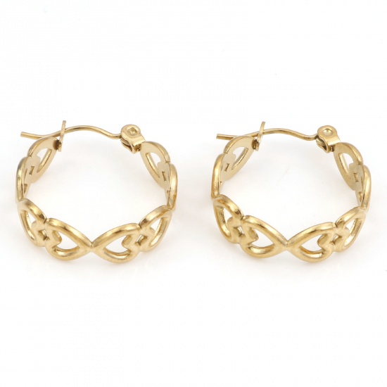 Picture of 316 Stainless Steel Hoop Earrings Gold Plated Circle Ring Heart 21mm x 20mm, Post/ Wire Size: (21 gauge), 1 Pair