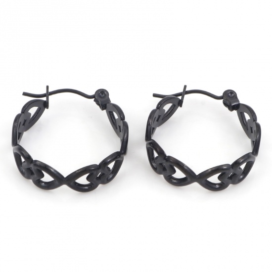 Picture of 316 Stainless Steel Hoop Earrings Black Circle Ring Heart 21mm x 20mm, Post/ Wire Size: (21 gauge), 1 Pair