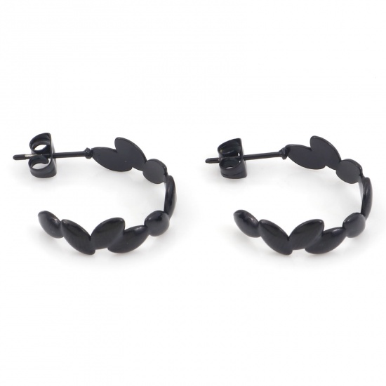 Image de Boucles d'Oreilles Créole Anneaux en 316 Acier Inoxydable Noir Epi de blé 22mm x 20mm , Epaisseur de Fil: (20 gauge), 1 Paire
