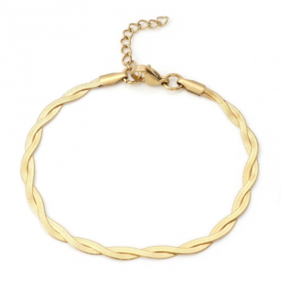 Picture of 304 Stainless Steel Snake Chain Bracelets Gold Plated Braided 18.5cm(7 2/8") long, 1 Piece
