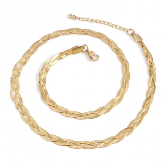 Image de Colliers en 304 Acier Inoxydable Chaîne Maille Serpent Tressé Doré 45cm long, 1 Pièce