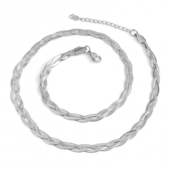 Image de Colliers en 304 Acier Inoxydable Chaîne Maille Serpent Tressé Argent Mat 45cm long, 1 Pièce