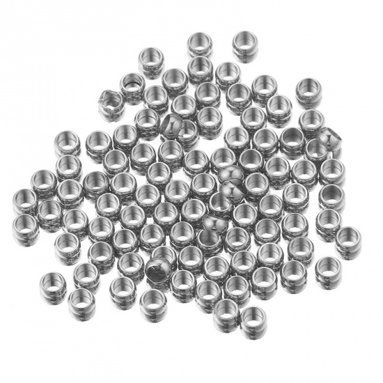 Immagine di 304 Acciaio Inossidabile Schiaccini Perline Tondo Tono Argento Di 1.5mm Dia., 50 Pz