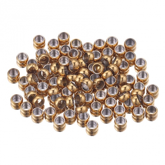 Immagine di 304 Acciaio Inossidabile Schiaccini Perline Tondo Oro Placcato Di 1.5mm Dia., 50 Pz