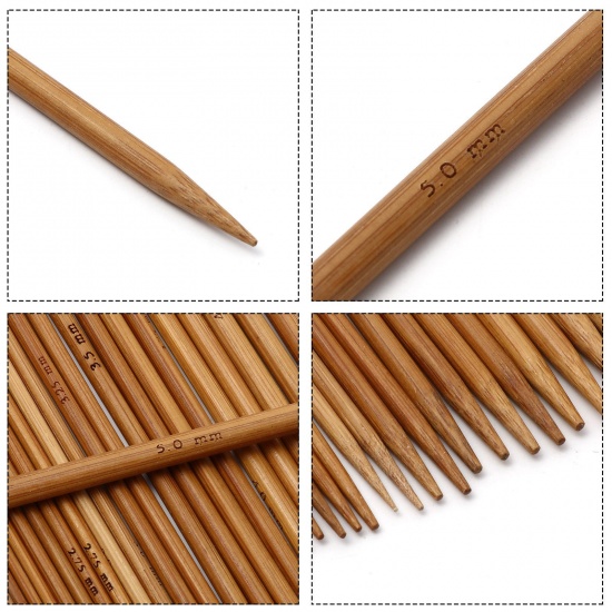 Picture of 2-10mm Bamboo Double Pointed Knitting Needles Brown 25cm(9 7/8") long, 1 Set ( 72 PCs/Set)