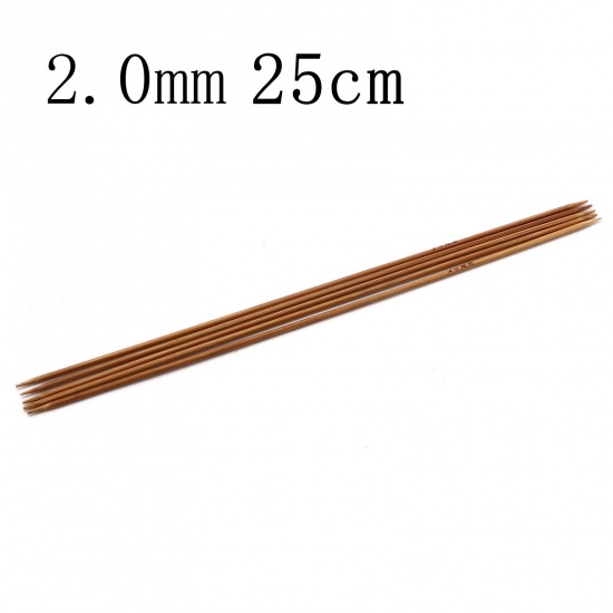 竹 ダブルポイント 編み針 ブラウン 25cm 長さ、 5 筋 の画像