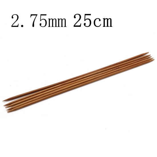 竹 ダブルポイント 編み針 ブラウン 25cm 長さ、 5 筋 の画像