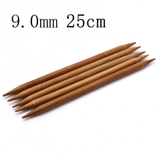 Picture of 9mm Bamboo Double Pointed Knitting Needles Brown 25cm(9 7/8") long, 5 PCs