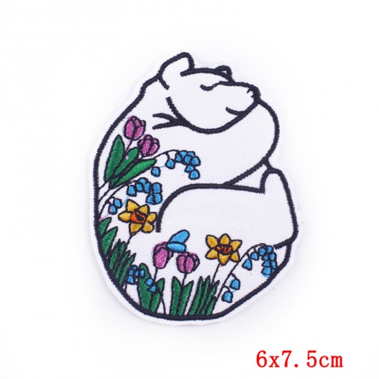 Picture of Polyester Iron On Patches Appliques (With Glue Back) DIY Sewing Craft Clothing Decoration Multicolor Bear Animal Flower Leaves Embroidered 7.5cm x 6cm, 2 PCs