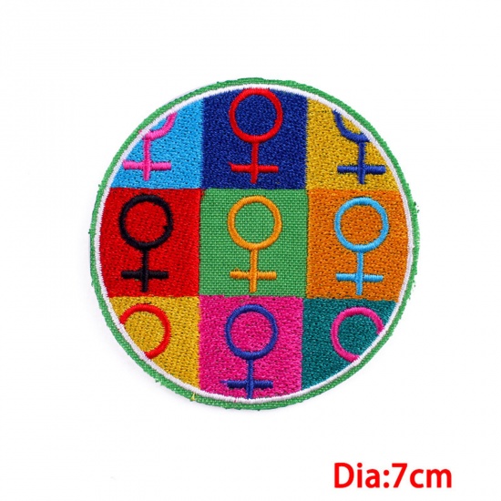 Picture of Polyester Iron On Patches Appliques (With Glue Back) DIY Sewing Craft Clothing Decoration Multicolor Round Embroidered 7cm Dia., 2 PCs