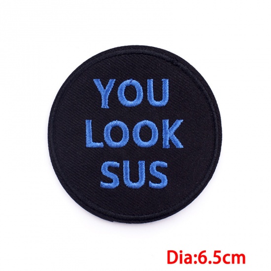 Picture of Polyester Iron On Patches Appliques (With Glue Back) DIY Sewing Craft Clothing Decoration Multicolor Round Embroidered 6.5cm Dia., 2 PCs