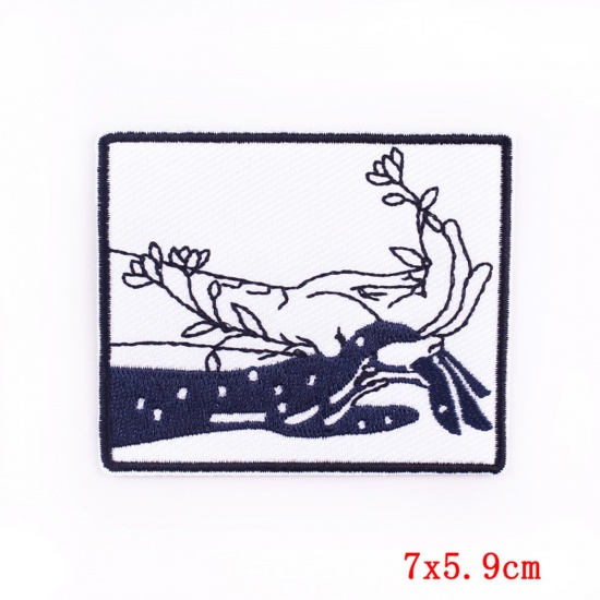 Picture of Polyester Iron On Patches Appliques (With Glue Back) DIY Sewing Craft Clothing Decoration Multicolor Rectangle Hand Embroidered 7cm x 5.9cm, 2 PCs
