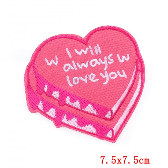 Picture of Polyester Iron On Patches Appliques (With Glue Back) DIY Sewing Craft Clothing Decoration Multicolor Heart Embroidered 7.5cm x 7.5cm, 2 PCs