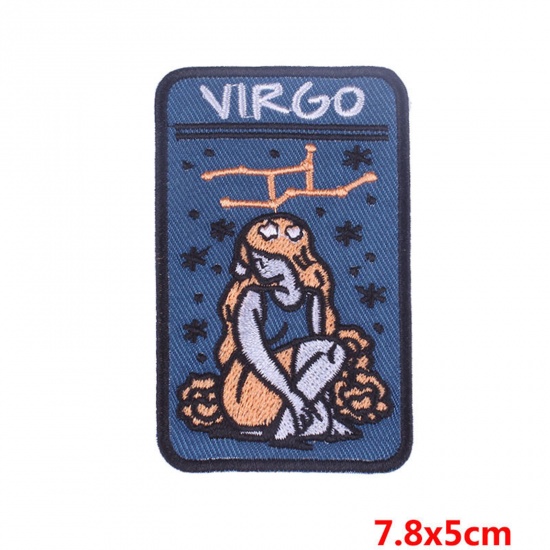 Picture of Polyester Iron On Patches Appliques (With Glue Back) DIY Sewing Craft Clothing Decoration Multicolor Rectangle Virgo Sign Of Zodiac Constellations Embroidered 7.8cm x 5cm, 2 PCs