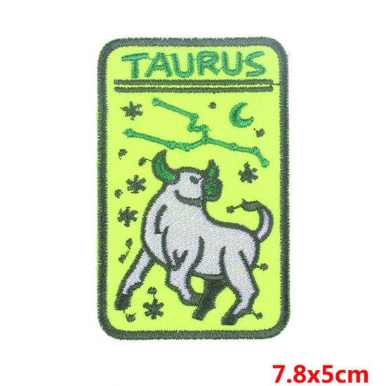 Picture of Polyester Iron On Patches Appliques (With Glue Back) DIY Sewing Craft Clothing Decoration Multicolor Rectangle Taurus Sign Of Zodiac Constellations Embroidered 7.8cm x 5cm, 2 PCs