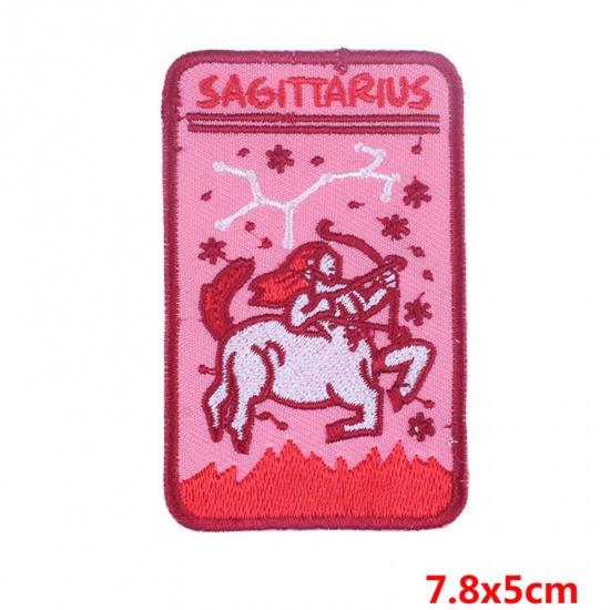 Picture of Polyester Iron On Patches Appliques (With Glue Back) DIY Sewing Craft Clothing Decoration Multicolor Rectangle Sagittarius Sign Of Zodiac Constellations Embroidered 7.8cm x 5cm, 2 PCs