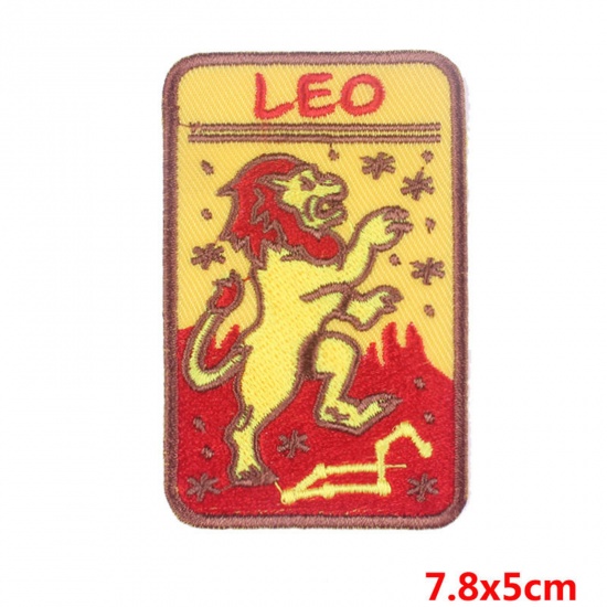 Picture of Polyester Iron On Patches Appliques (With Glue Back) DIY Sewing Craft Clothing Decoration Multicolor Rectangle Leo Sign Of Zodiac Constellations Embroidered 7.8cm x 5cm, 2 PCs