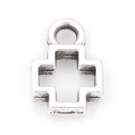 Picture of Zinc Based Alloy Religious Charms Antique Silver Color Cross Hollow 11mm x 7mm, 50 PCs