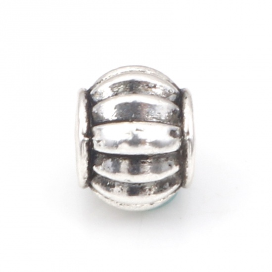 Picture of Zinc Based Alloy Spacer Beads Antique Silver Color Lantern Stripe About 6mm x 5mm, Hole: Approx 2.6mm, 100 PCs