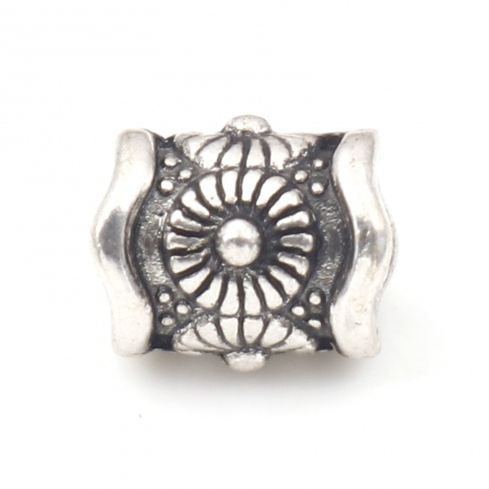 Picture of Zinc Based Alloy European Style Large Hole Charm Beads Antique Silver Color Cylinder Flower 8mm x 6mm, Hole: Approx 3.6mm, 30 PCs
