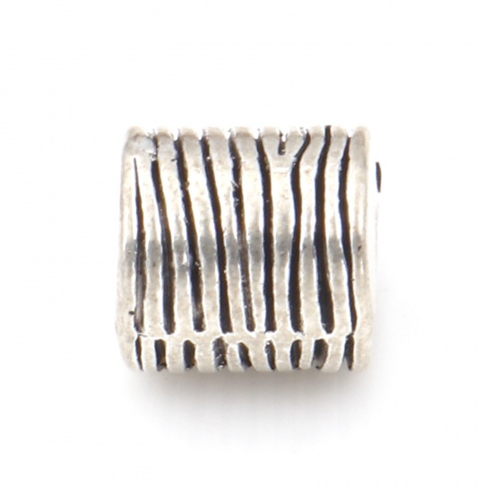 Picture of Zinc Based Alloy Spacer Beads Antique Silver Color Cylinder Stripe About 6mm x 6mm, Hole: Approx 1.6mm, 100 PCs
