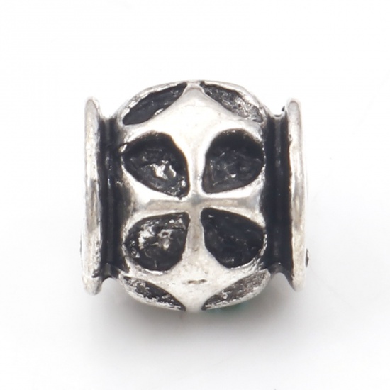 Picture of Zinc Based Alloy European Style Large Hole Charm Beads Antique Silver Color Drum 10mm x 9mm, Hole: Approx 3.6mm, 20 PCs